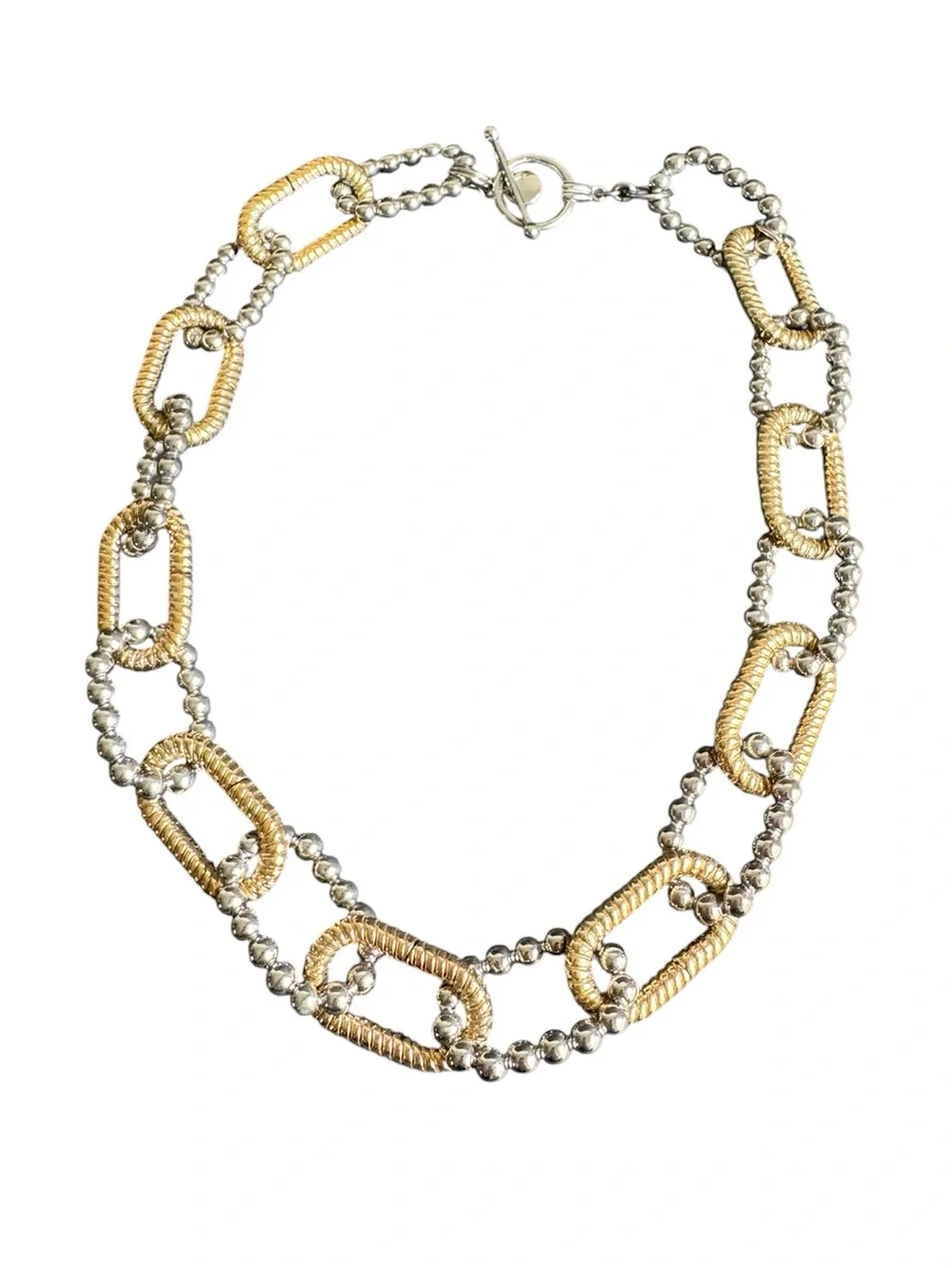 Talbots Chunky Chain Necklace‎ Two Tone Gold Silver Textured Link 18